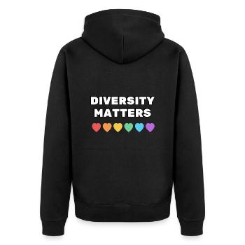 Diversity Matters Rainbow Hearts - Unisex Premium Organic Zip Hoodie - black - Back - Nico (187cm)