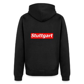 Stuttgart - Unisex Premium Bio Zip Hoodie - Schwarz - Hinten - Nico (187cm)