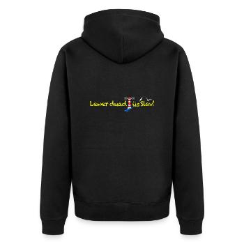 012 Nordseeaner - Lewer duad üs Slav! - Dunkel - Unisex Premium Bio Zip Hoodie - Schwarz - Hinten - Nico (187cm)