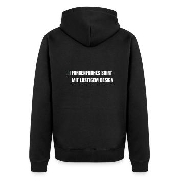 Farbenfrohes Shirt mit lustigem Design - Unisex Premium Bio Zip Hoodie - Schwarz - Hinten - Nico (187cm)