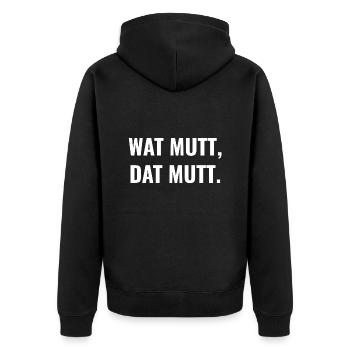 Wat mutt, dat mutt. - Unisex Premium Bio Zip Hoodie - Schwarz - Hinten - Nico (187cm)