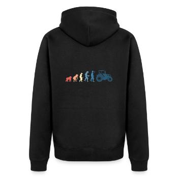 Retro-Traktor-Evolution - Unisex Premium Bio Zip Hoodie - Schwarz - Hinten - Nico (187cm)