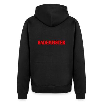 Bademeister Schwimmer - Unisex Premium Bio Zip Hoodie - Schwarz - Hinten - Nico (187cm)