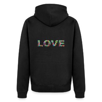 LOVE Zotteliges Fell Bunt - Unisex Premium Bio Zip Hoodie - Schwarz - Hinten - Nico (187cm)