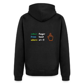 Funny SQL Query: 8-Bit Middle Finger for Geeks - Unisex Premium Organic Zip Hoodie - black - Back - Nico (187cm)