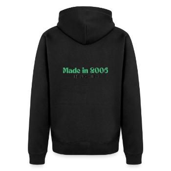 Made in 2006 - Perfection since day 1 - Unisex Premium Organic Zip Hoodie - black - Back - Nico (187cm)