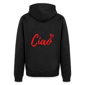Ciao - Unisex Premium Bio Zip Hoodie - Schwarz - Hinten - Nico (187cm)