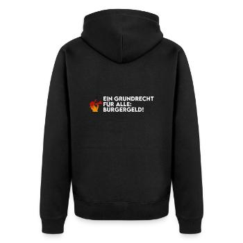 Bürgergeld - Grundrecht - Unisex Premium Bio Zip Hoodie - Schwarz - Hinten - Nico (187cm)