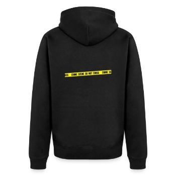 Tatort nicht überqueren - Unisex Premium Bio Zip Hoodie - Schwarz - Hinten - Nico (187cm)