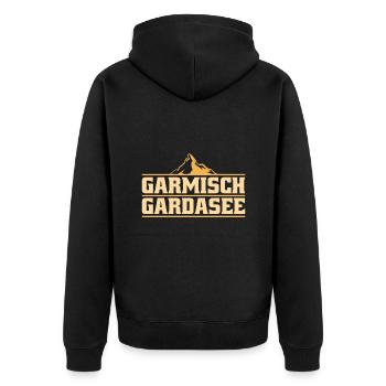 Alpenüberquerung Garmisch Gardasee - Unisex Premium Bio Zip Hoodie - Schwarz - Hinten - Nico (187cm)