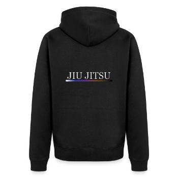 Jiu-Jitsu Sign/ Belt Colours - Unisex Premium Bio Zip Hoodie - Schwarz - Hinten - Nico (187cm)