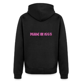 Made in 1993 - Perfektion seit Tag 1 - Unisex Premium Bio Zip Hoodie - Schwarz - Hinten - Nico (187cm)