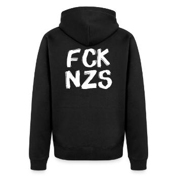 FCK NZS W24 - Unisex Premium Bio Zip Hoodie - Schwarz - Hinten - Nico (187cm)