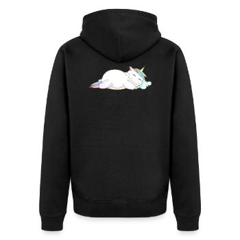 Einhorn Schlafen Müde Kopfkissen Chillen Geschenk - Unisex Premium Bio Zip Hoodie - Schwarz - Hinten - Nico (187cm)