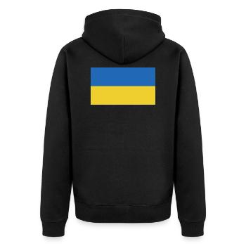 Ukraine Flagge - Unisex Premium Bio Zip Hoodie - Schwarz - Hinten - Nico (187cm)