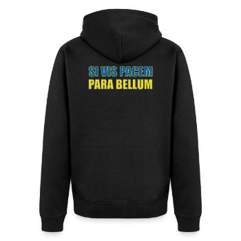 si vis pacem para bellum, Frieden, Ukraine, Spruch - Unisex Premium Bio Zip Hoodie - Schwarz - Hinten - Nico (187cm)