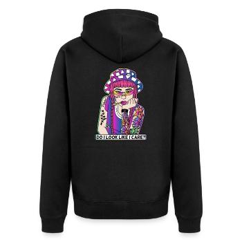 POP-ART COMIC TATTOO GIRL LIKE I CARE? - Unisex Premium Bio Zip Hoodie - Schwarz - Hinten - Nico (187cm)