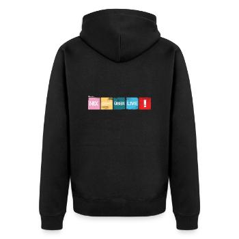 "Nix geht über live!" V2 dunkler Stoff - Unisex Premium Bio Zip Hoodie - Schwarz - Hinten - Nico (187cm)