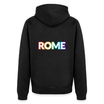 Texte arc-en-ciel ROME PRIDE - Veste à capuche bio Premium Unisexe - noir - Dos - Nico (187cm)
