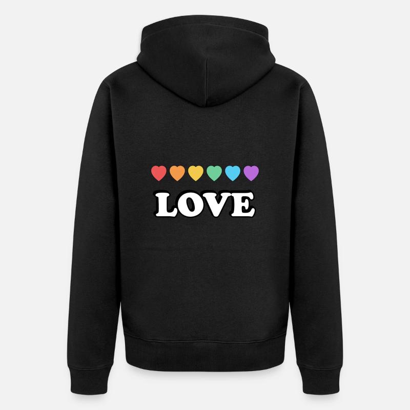 Liebe Regenbogenherzen - Unisex Premium Bio Zip Hoodie - Schwarz