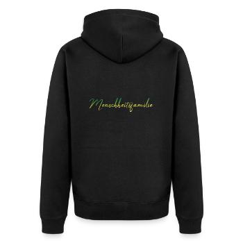 Wir gehören zusammen! - Unisex Premium Bio Zip Hoodie - Schwarz - Hinten - Nico (187cm)