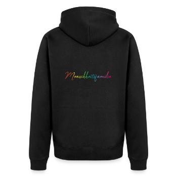 Frieden ist unser Weg - Unisex Premium Bio Zip Hoodie - Schwarz - Hinten - Nico (187cm)