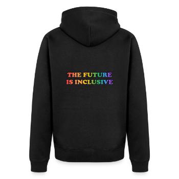 Die Zukunft ist inklusive Gay Pride - Unisex Premium Bio Zip Hoodie - Schwarz - Hinten - Nico (187cm)
