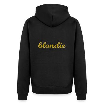 Blondie goldig als Geschenkidee für Blondinnen - Unisex Premium Bio Zip Hoodie - Schwarz - Hinten - Nico (187cm)