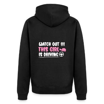 Pass auf Dieses Mädchen fährt - Führerschein - Unisex Premium Bio Zip Hoodie - Schwarz - Hinten - Nico (187cm)