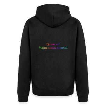 Queer Up - Unisex Premium Organic Zip Hoodie - black - Back - Nico (187cm)