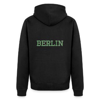 Berlin Stadt Geschenk Souvenier - Unisex Premium Bio Zip Hoodie - Schwarz - Hinten - Nico (187cm)