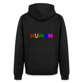 Human - Unisex Premium Organic Zip Hoodie - black - Back - Nico (187cm)