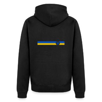 UKRAINE Sportlich - Unisex Premium Bio Zip Hoodie - Schwarz - Hinten - Nico (187cm)