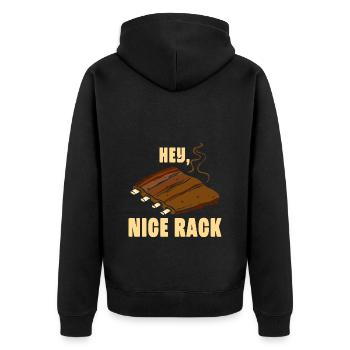 Hey Nice Rack Ribs Grill BBQ Short Ribs Rack - Unisex Premium Bio Zip Hoodie - Schwarz - Hinten - Nico (187cm)
