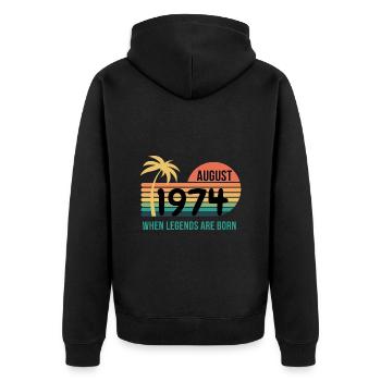 Jahrgang August 1974, Geschenk zum 50. Geburtstag - Unisex Premium Bio Zip Hoodie - Schwarz - Hinten - Nico (187cm)