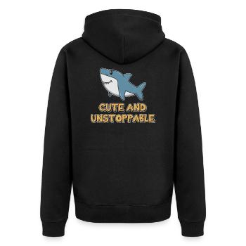 Shark Quotation ➢ Cute And Unstoppable Shark - Unisex Premium Organic Zip Hoodie - black - Back - Nico (187cm)