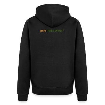 Hello World Python - Unisex Premium Bio Zip Hoodie - Schwarz - Hinten - Nico (187cm)
