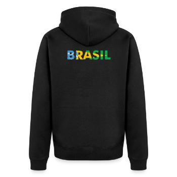 Brasilien Flaggendesign in Nationalfarben - Unisex Premium Bio Zip Hoodie - Schwarz - Hinten - Nico (187cm)