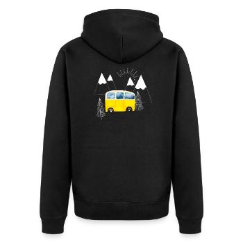 Le bus de camping jaune dans les montagnes - Veste à capuche bio Premium Unisexe - noir - Dos - Nico (187cm)