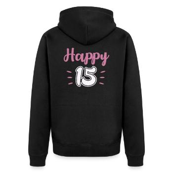 15. Geburtstag 15 Jahre alt Motto Spruch - Unisex Premium Bio Zip Hoodie - Schwarz - Hinten - Nico (187cm)