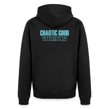 Chaotic good Nerd Rollenspiel Geek Geschenk - Unisex Premium Bio Zip Hoodie - Schwarz - Hinten - Nico (187cm)