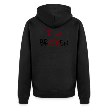 I`m Broken Design - Unisex Premium Bio Zip Hoodie - Schwarz - Hinten - Nico (187cm)