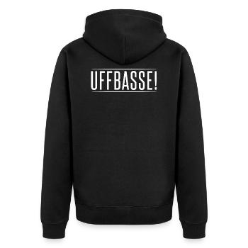 UFFBASSE T-Shirt - Pfälzisch - Unisex Premium Bio Zip Hoodie - Schwarz - Hinten - Nico (187cm)