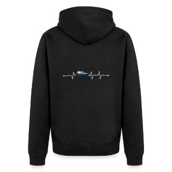 Boot Yacht Herzschlag Kapitän - Unisex Premium Bio Zip Hoodie - Schwarz - Hinten - Nico (187cm)