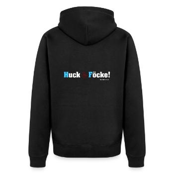 Huck Föcke! - Die Botschaft ist klar - Unisex Premium Bio Zip Hoodie - Schwarz - Hinten - Nico (187cm)