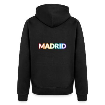 Texte arc-en-ciel gay de Madrid - Veste à capuche bio Premium Unisexe - noir - Dos - Nico (187cm)