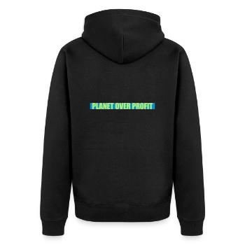 planet over profit Zitat - Unisex Premium Bio Zip Hoodie - Schwarz - Hinten - Nico (187cm)