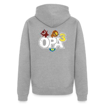 Paparmotiv > Opa hoch drei Opa³ > Opa des Jahres - Unisex Premium Bio Zip Hoodie - Grau meliert - Hinten - Nico (187cm)