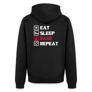 Schlaf Rave wiederholen - Unisex Premium Bio Zip Hoodie - Schwarz - Hinten - Nico (187cm)