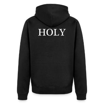 HOLY - Unisex Premium Organic Zip Hoodie - black - Back - Nico (187cm)